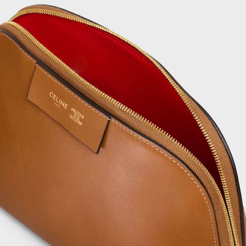MEDIUM COSMETIC POUCH IN SMOOTH CALFSKIN - SOFT TAN / ULTRA RED - BEAUTY ACCESSORIES - 1 | CELINE