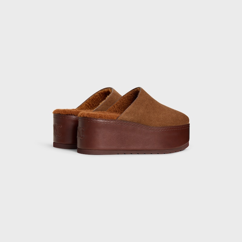 CELINE DANA WEDGE MULE IN SUEDE CALFSKIN - DARK BROWN -  - 1 | CELINE
