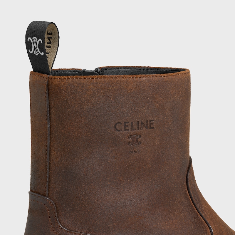 MARGARET - ZIPPED BOOT IN WAXED SUEDE CALFSKIN - DARK BROWN -  - 1 | CELINE