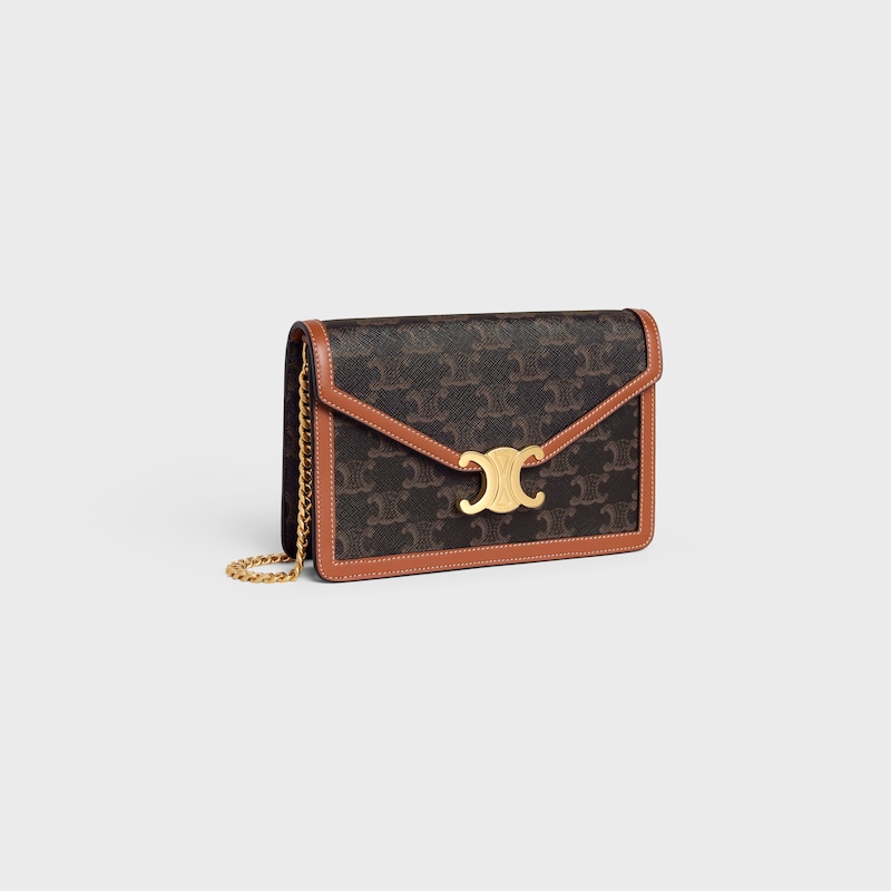 WALLET ON CHAIN MARGO IN TRIOMPHE CANVAS and calfskin - TAN - MORE LINES - 1 | CELINE