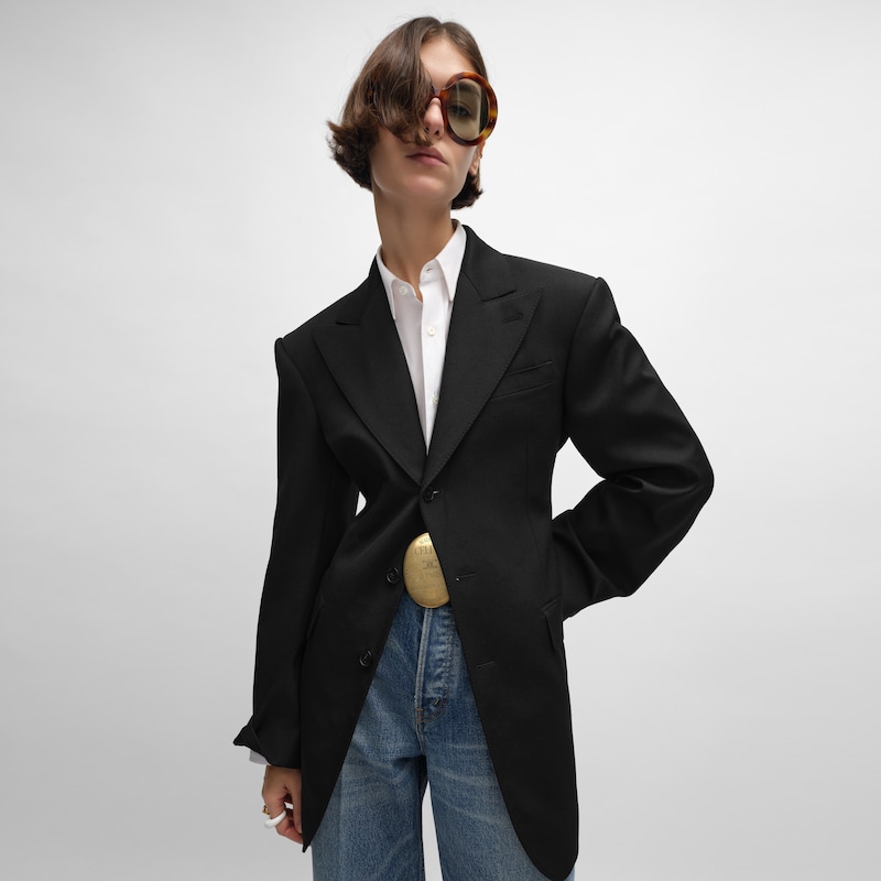 colonne jacket IN DIAGONAL WOOL - BLACK -  - 1 | CELINE