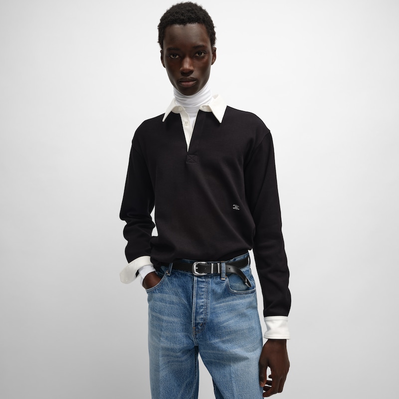 POLO SHIRT IN RIBBED COTTON JERSEY - BLACK / WHITE -  - 1 | CELINE