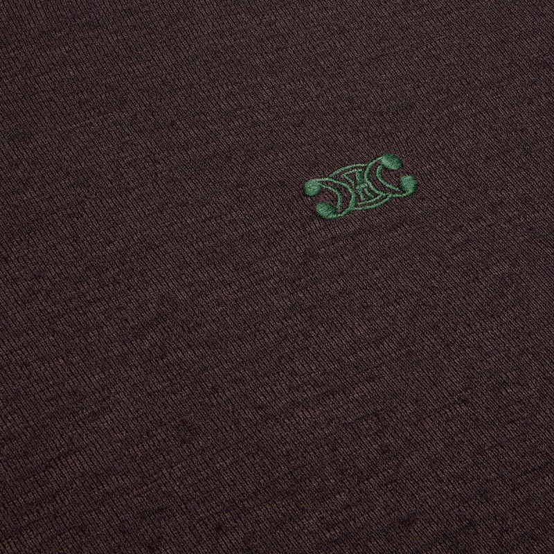 TOP DE CUELLO ALTO DE PUNTO DE LANA - CHOCOLATE NEGRO/VERDE OSCURO -  - 1 | CELINE