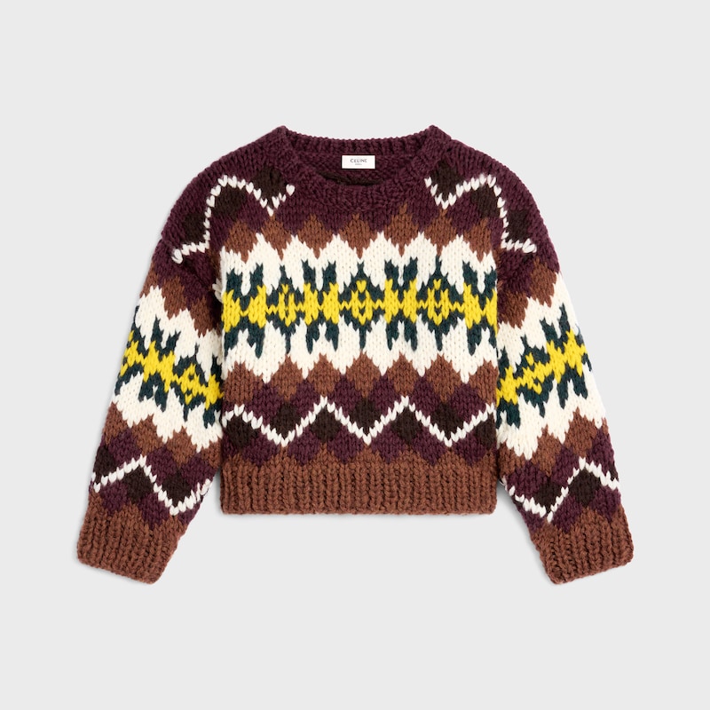 crewneck sweater IN fair isle wool - BROWN/ECRU/YELLOW -  - 1 | CELINE