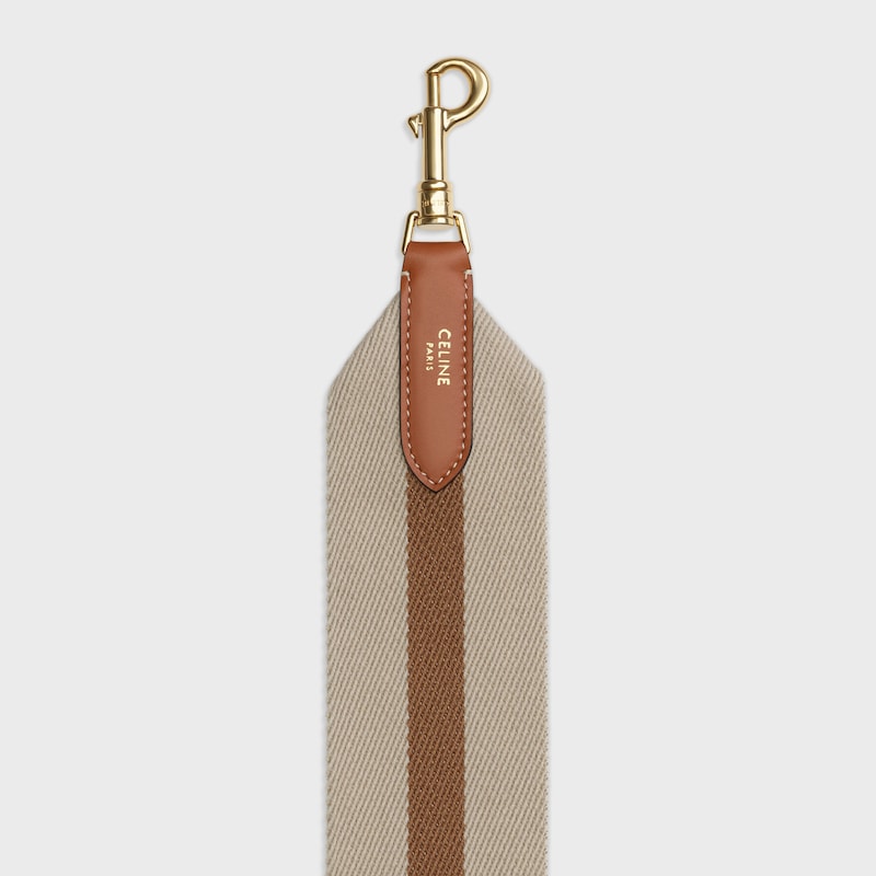 Long Strap in textile and calfskin - Natural / Tan - BAG CHARMS - 1 | CELINE