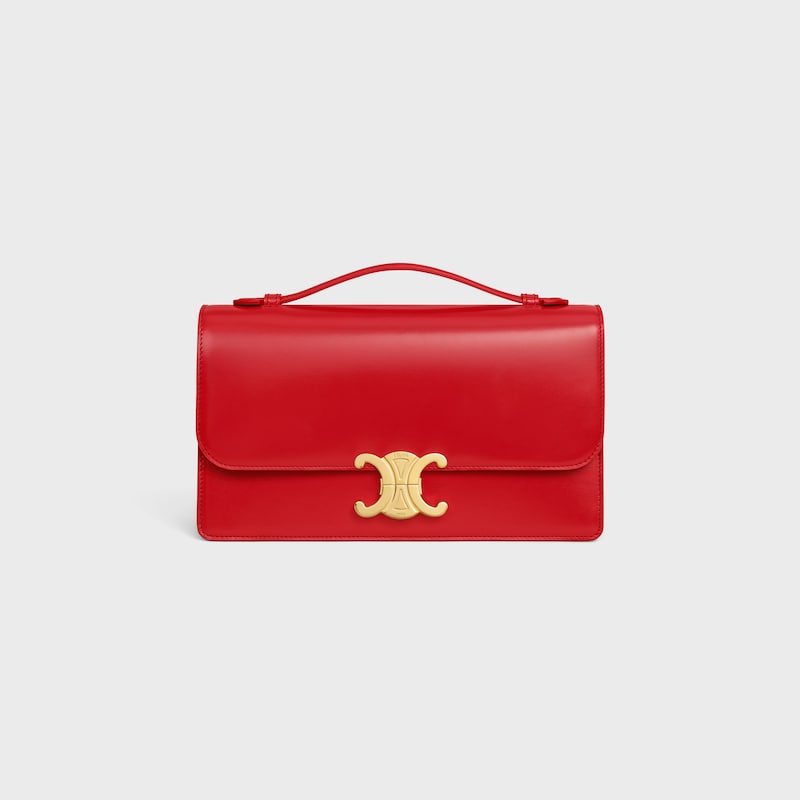 MEDIUM TRIOMPHE FOLIO IN SHINY CALFSKIN - ULTRA RED - NEW - 1 | CELINE