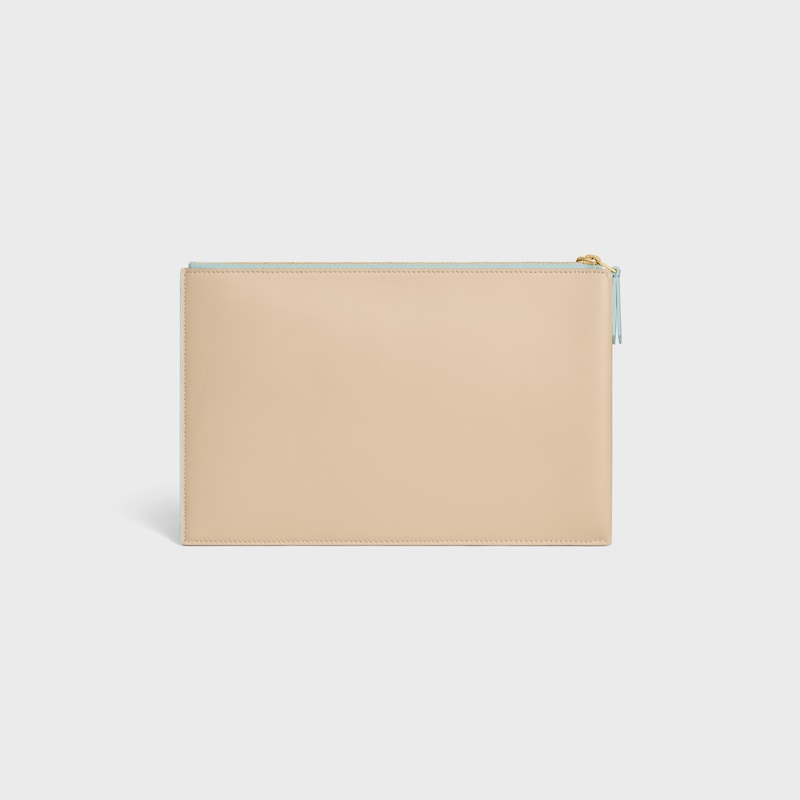 DUO POUCH IN LAMBSKIN - POWDER BLUE / DEEP IVORY - POUCHES AND TECH ACCESSORIES - 1 | CELINE
