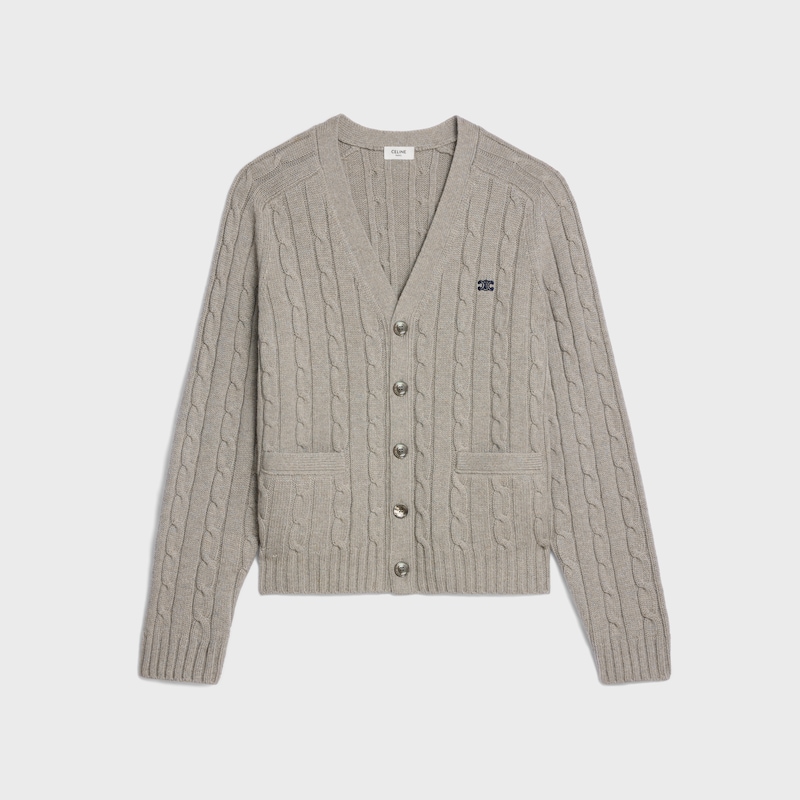 triomphe cardigan in cable-knit cashmere - LIGHT GREY -  - 1 | CELINE