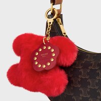 TRIOMPHE POM POM CHARM WITH PLUM FLOWER IN SHEARLING AND CALFSKIN - RED - CHARMS AND ACCESSORIES - 1 | CELINE