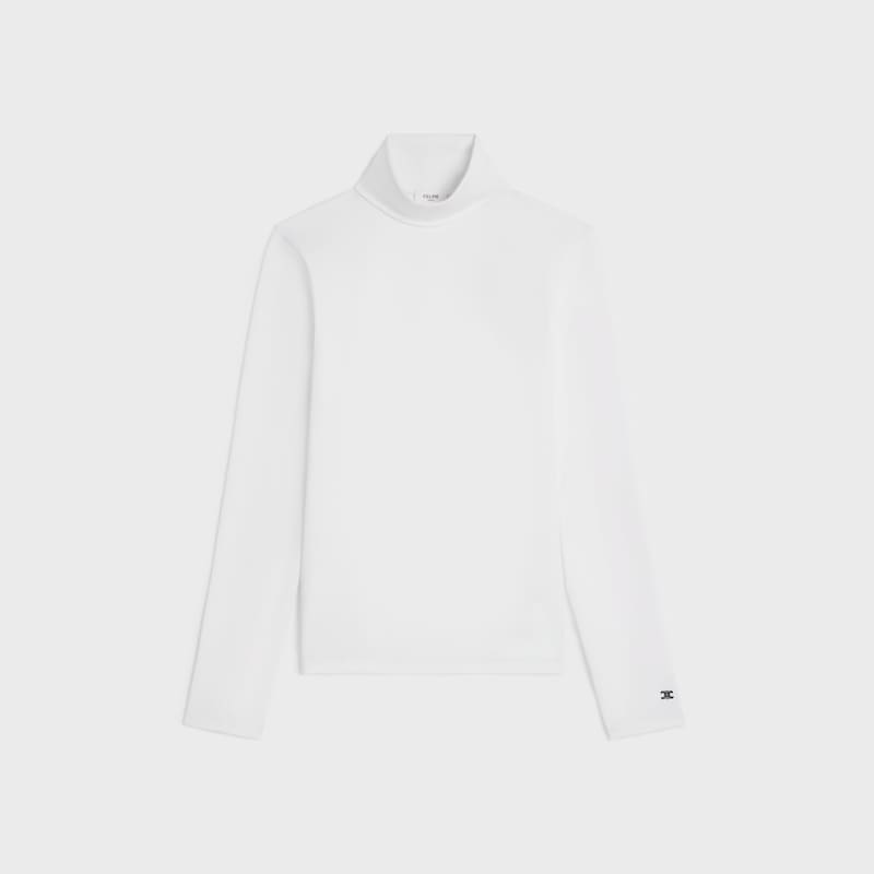 high neck top IN athletic cotton jersey - OPTIC WHITE/BLACK -  - 1 | CELINE