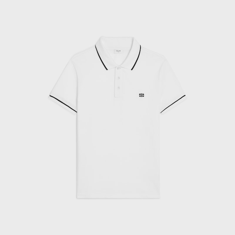 Klassisches Polo-Shirt aus Baumwollpiqu&eacute; - WOLLWEISS / SCHWARZ -  - 1 | CELINE