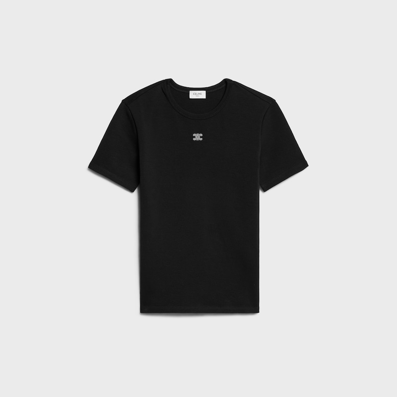 triomphe t-shirt IN RIBBED COTTON JERSEY - BLACK / WHITE -  - 1 | CELINE