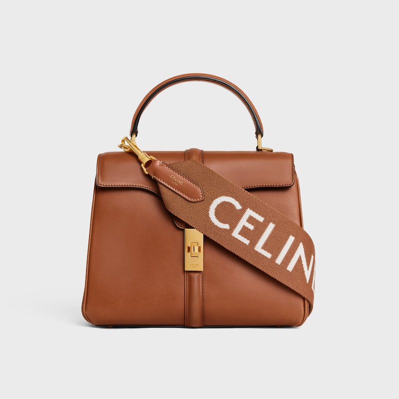 Long Strap in Wool with Celine jacquard with GOLD FINISHING - TAN/WHITE - BAG CHARMS - 1 | CELINE