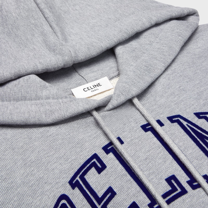 loose hoodie IN cotton fleece - GREY MELANGE/NAVY -  - 1 | CELINE
