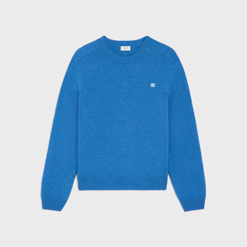crewneck sweater IN WOOL AND CASHMERE - BLUE/WHITE -  - 1 | CELINE