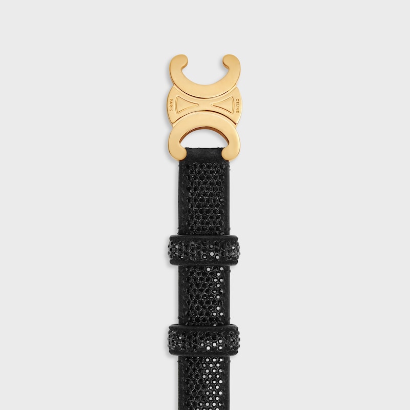 Triomphe牛剖層革綴水晶18毫米皮帶 - 黑色 -  - 1 | CELINE