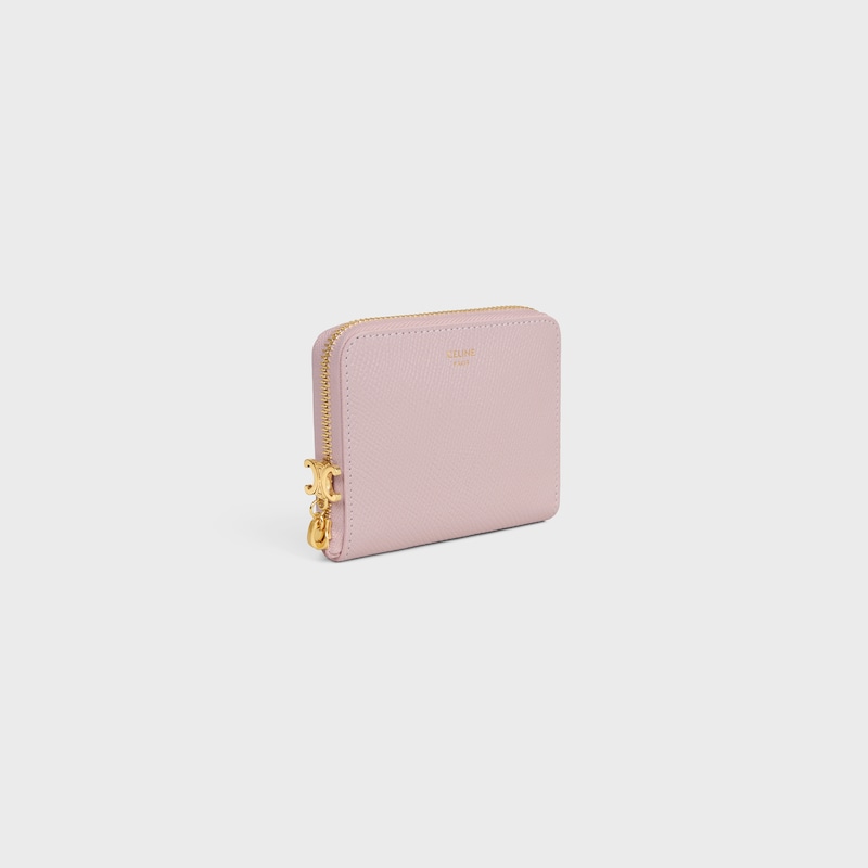 Small Zipped Wallet TRIOMPHE CHARMS IN GRAINED CALFSKIN - BLEACHED PINK - WALLETS - 1 | CELINE