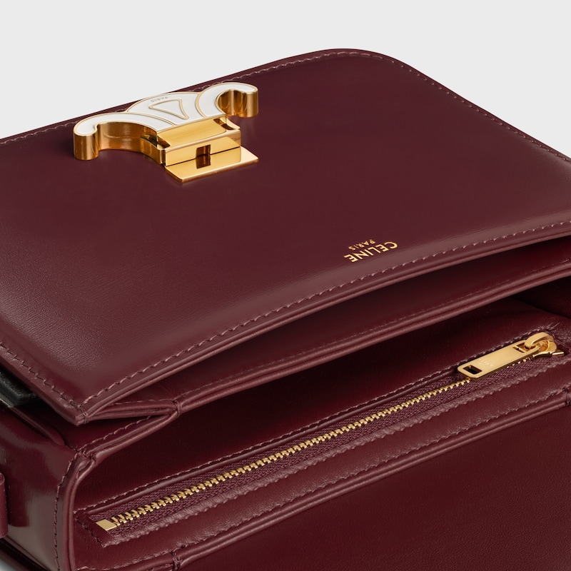 TEEN TRIOMPHE BAG IN SHINY CALFSKIN WITH ENAMEL CLOSURE - SYRAH / WHITE COTTON - NEW - 1 | CELINE