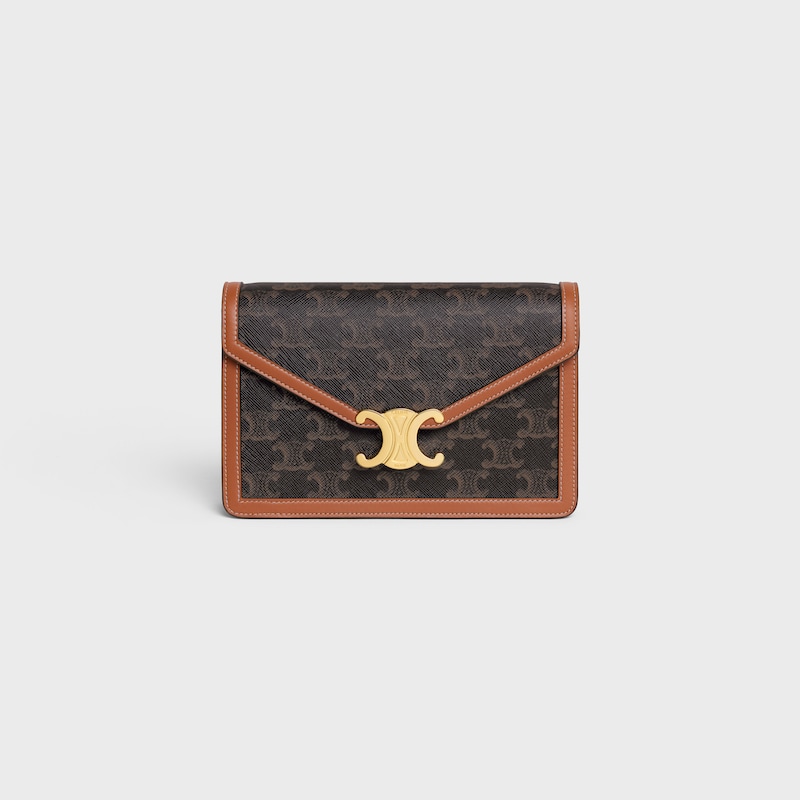 WALLET ON CHAIN MARGO IN TRIOMPHE CANVAS and calfskin - TAN - MORE LINES - 1 | CELINE