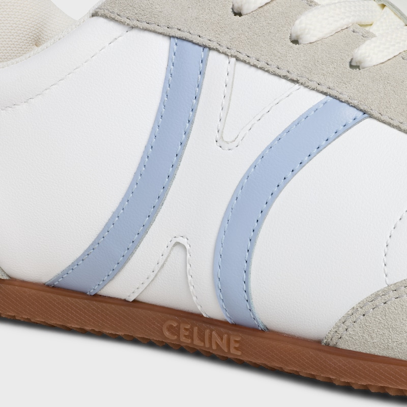 CELINE JOGGER - SNEAKER BASSE &Agrave; LACETS EN CUIR DE VEAU ET CUIR DE VEAU VELOURS - BLANC OPTIQUE / BLEU CLAIR -  - 1 | CELINE