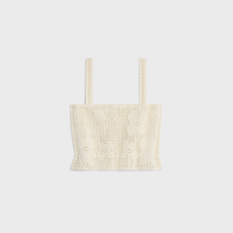 crop top in floral crocheted cotton - OFF WHITE -  - 1 | CELINE