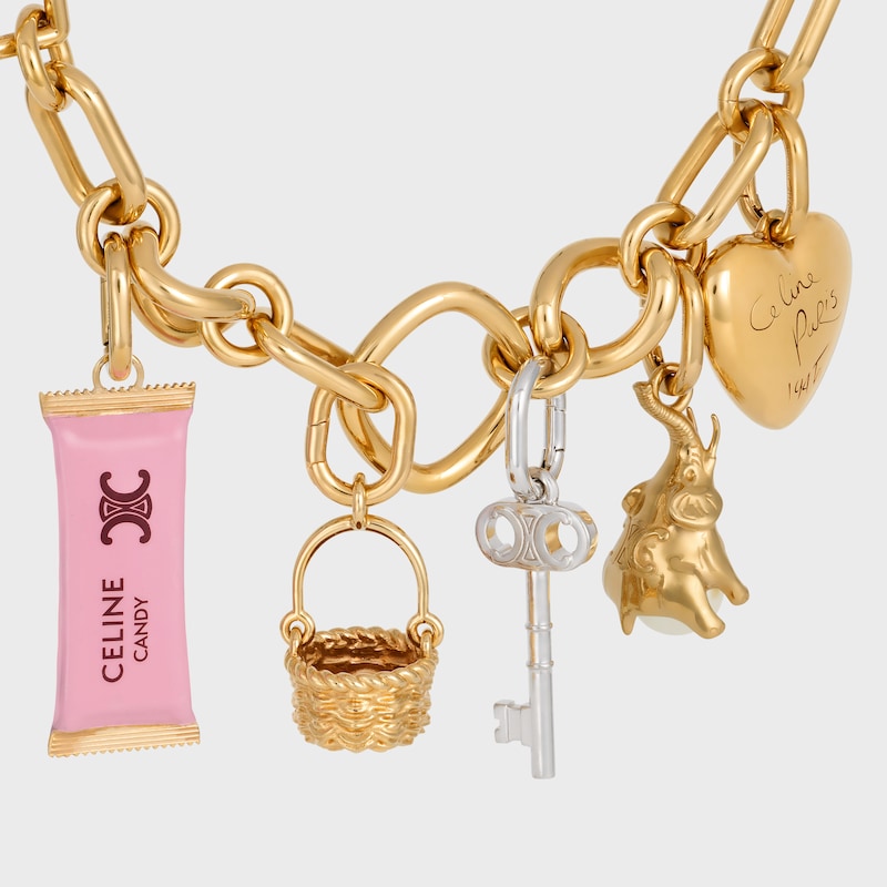 Celine Charms Candy Bar in Enamel and Brass with Gold Finish - PINK / MAGENTA / GOLD - NEW - 1 | CELINE