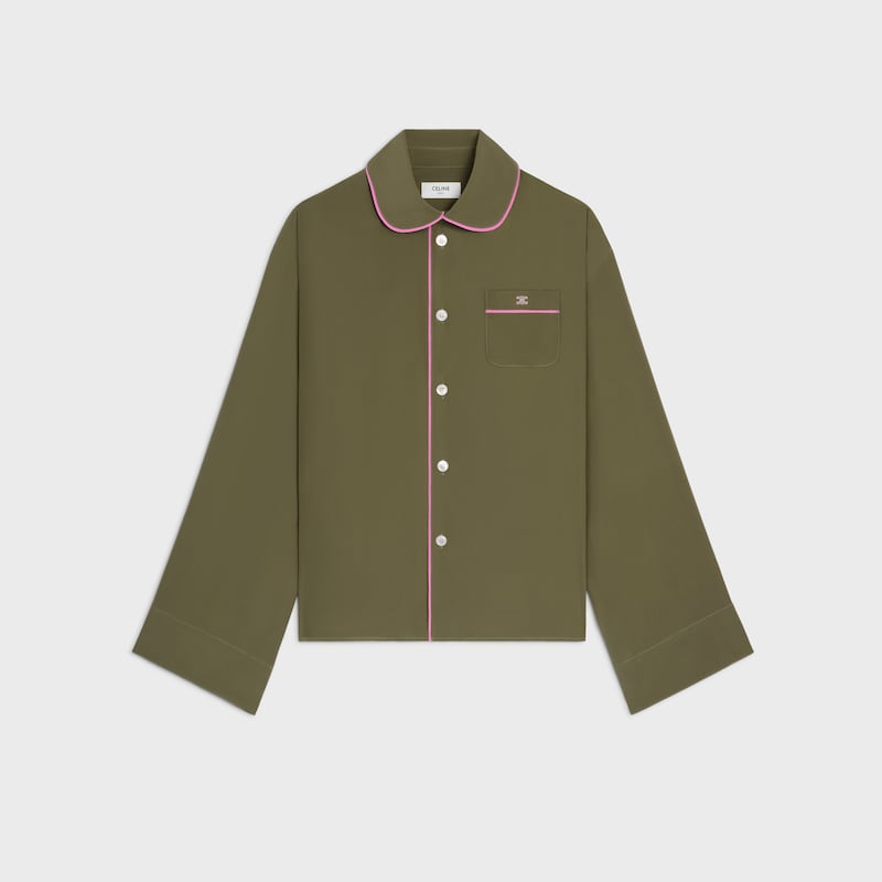 Camisa de pijama em cetim de seda - KAKI MILITAIRE -  - 1 | CELINE