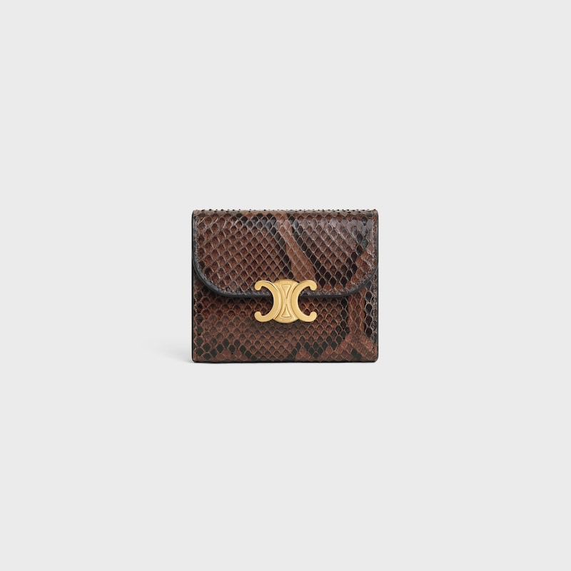 Small Flap Wallet TRIOMPHE IN PYTHON - HICKORY - WALLETS - 1 | CELINE