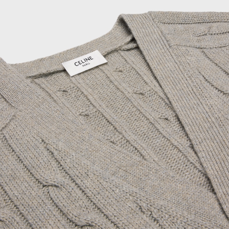 triomphe cardigan in cable-knit cashmere - LIGHT GREY -  - 1 | CELINE
