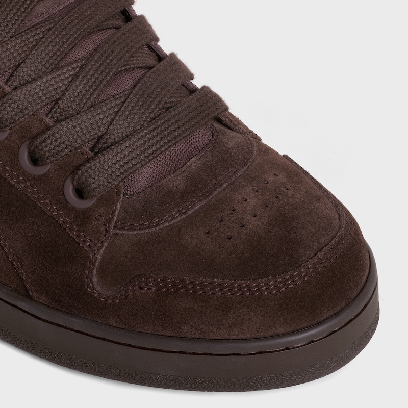 CELINE HUNTINGTON LOW LACE-UP SNEAKER IN SUEDE CALFSKIN AND MESH - DARK BROWN -  - 1 | CELINE