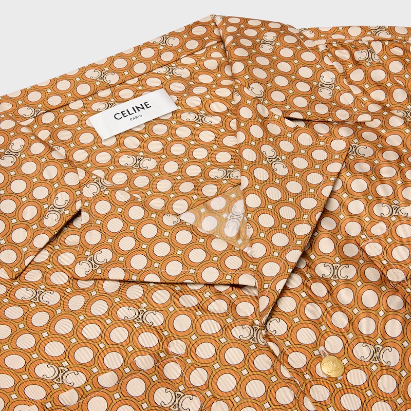 pajama shirt IN silk twill - CREAM/ORANGE -  - 1 | CELINE