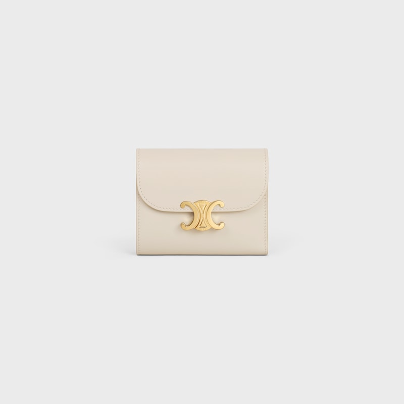 Small Flap Wallet TRIOMPHE in Shiny calfskin - PALE BEIGE - WALLETS - 1 | CELINE
