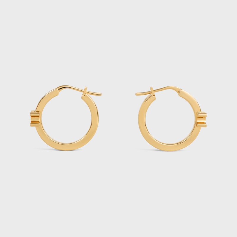 Triomphe Hoops in Enamel and Brass with Gold Finish - GOLD / IVORY - EARRINGS - 1 | CELINE