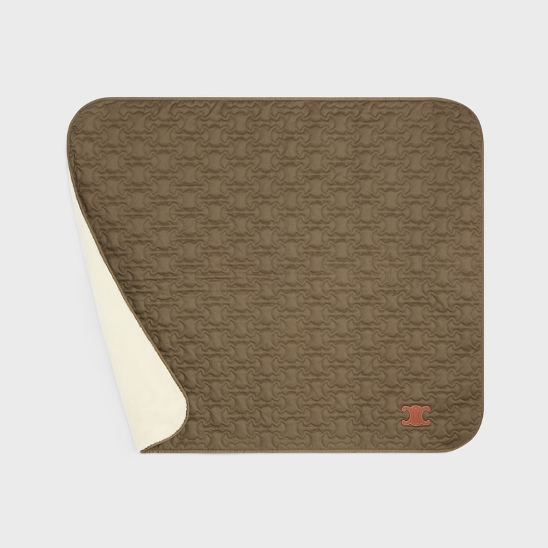 Dog blanket in quilted gabardine textile and wool - KHAKI - DOG ACCESSORIES - 1 | CELINE