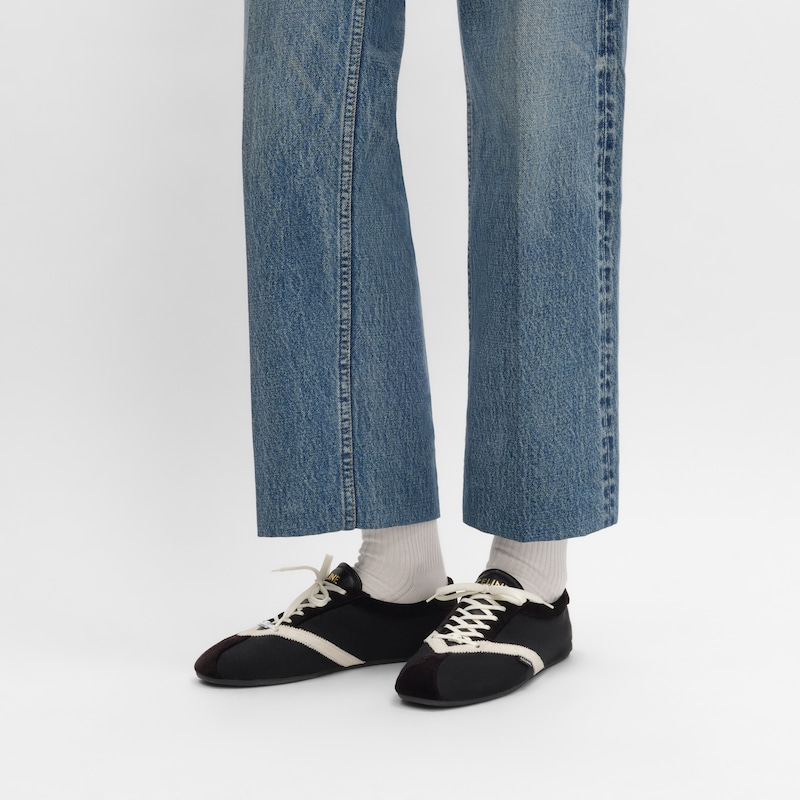 THE FLAT LOW SCHNÜR-SNEAKER AUS GROSGRAIN, SAMT, WILDLEDER UND LAMMLEDER - SCHWARZ / WEISS -  - 1 | CELINE