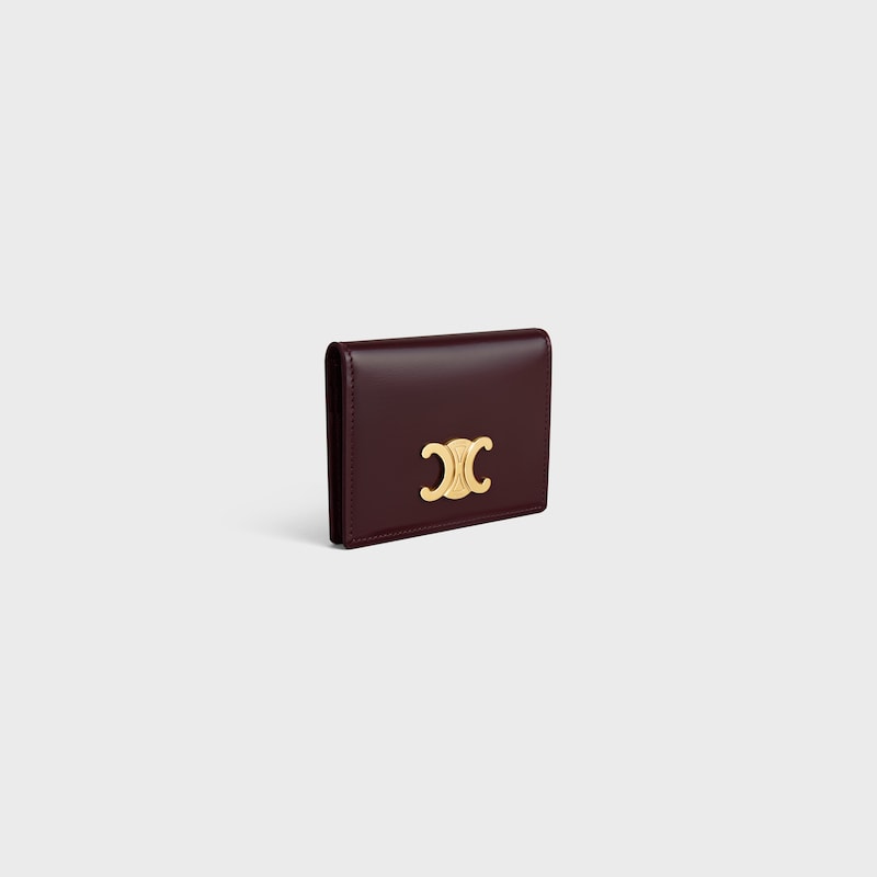 BI-FOLD CARD HOLDER TRIOMPHE IN Shiny calfskin - DEEP BURGUNDY - COIN AND CARD HOLDERS - 1 | CELINE