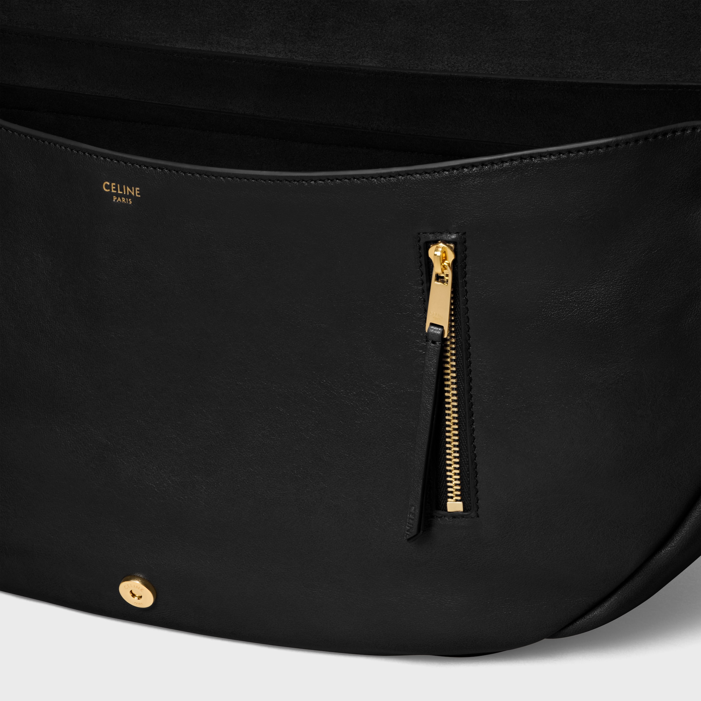 HALFMOON SOFT TRIOMPHE BAG IN SUPPLE SHINY LAMBSKIN - BLACK | CELINE