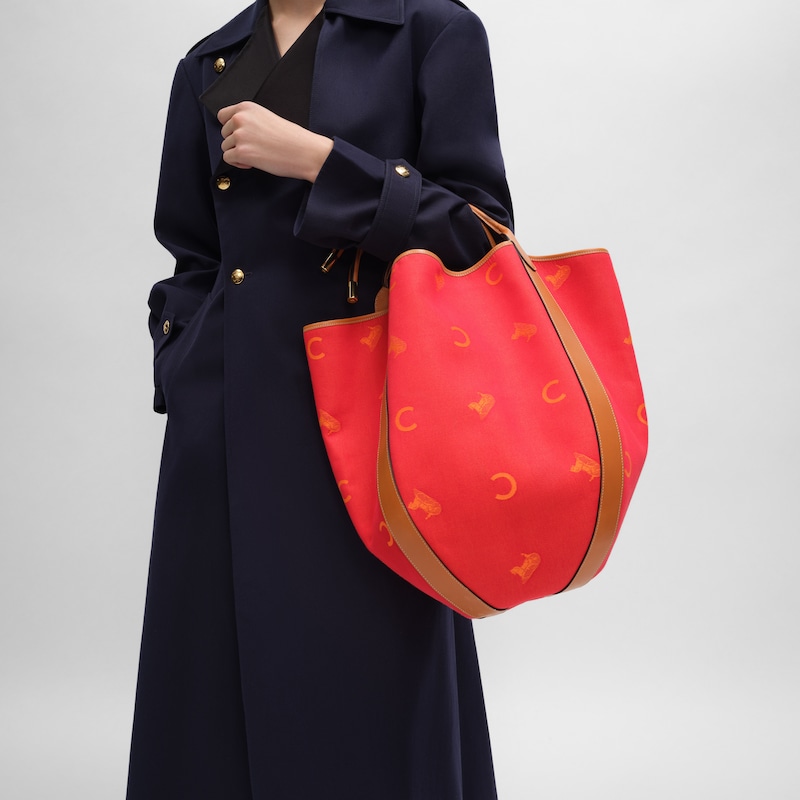 LARGE DROP BUCKET BAG IN JACQUARD C SULKY TEXTILE - RED / ORANGE - NEW - 1 | CELINE