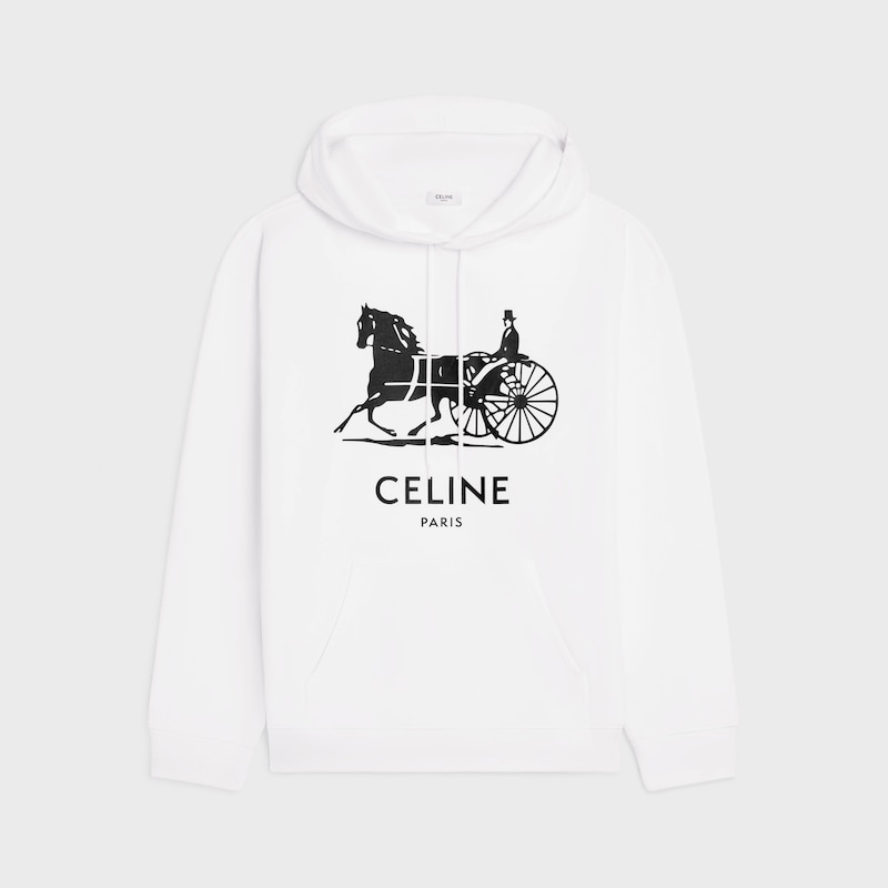棉質抓絨連帽衫 - 螢光白 / 黑色 -  - 1 | CELINE