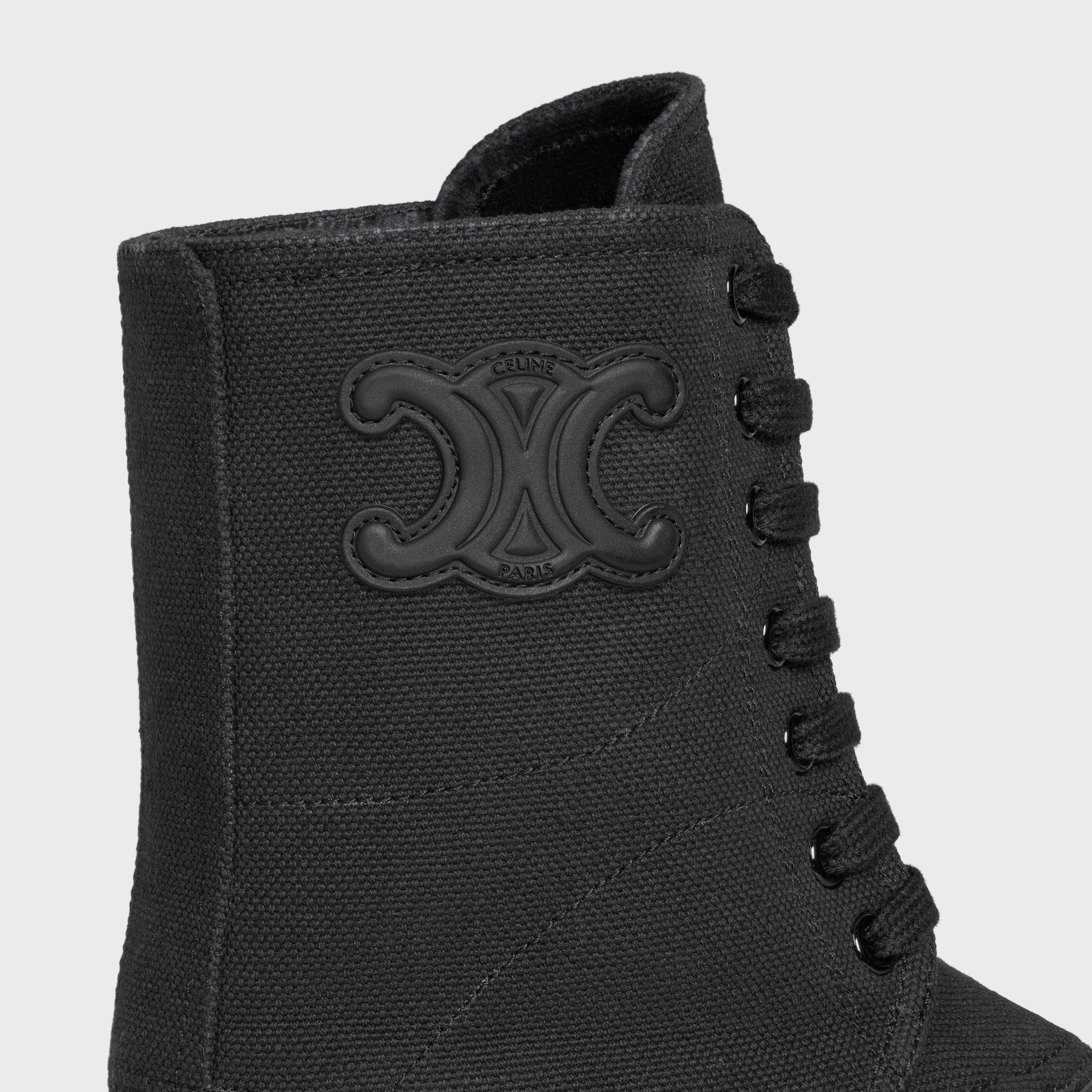 CELINE RILEY LACE-UP BOOT IN CANVAS - BLACK | CELINE