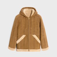 hooded parka in triomphe curly lambskin - KHAKI / FICELLE -  - 1 | CELINE