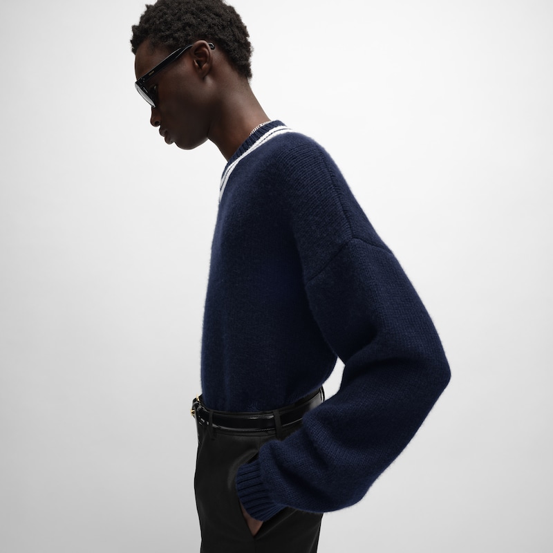 v-neck sweater IN cashmere - NAVY / WHITE -  - 1 | CELINE
