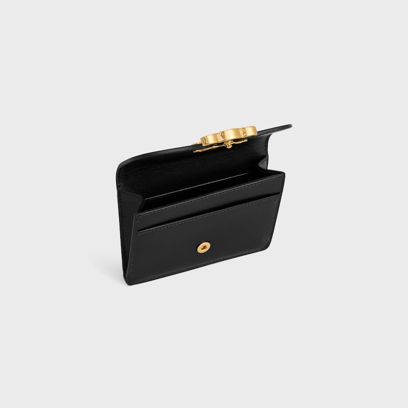 CARD HOLDER WITH FLAP TRIOMPHE IN Shiny calfskin - BLACK - ESSENTIAL GIFTS - 1 | CELINE