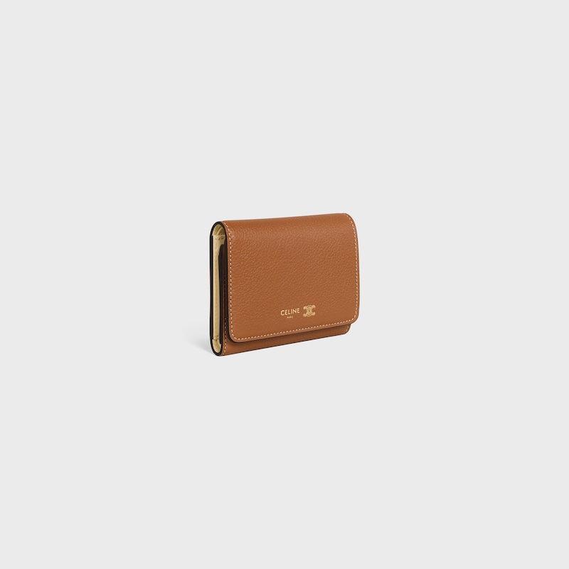 FINE WALLET TRIOMPHE STAMP IN SUPPLE GRAINED CALFSKIN - SOFT TAN / SOFT CREAM - NEW - 1 | CELINE