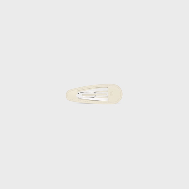 CELINE LARGE HAIR CLIP IN LAMBSKIN, BRASS WITH GOLD FINISH AND STEEL - SILVER / WHITE - HAIR ACCESSORIES - 1 | CELINE