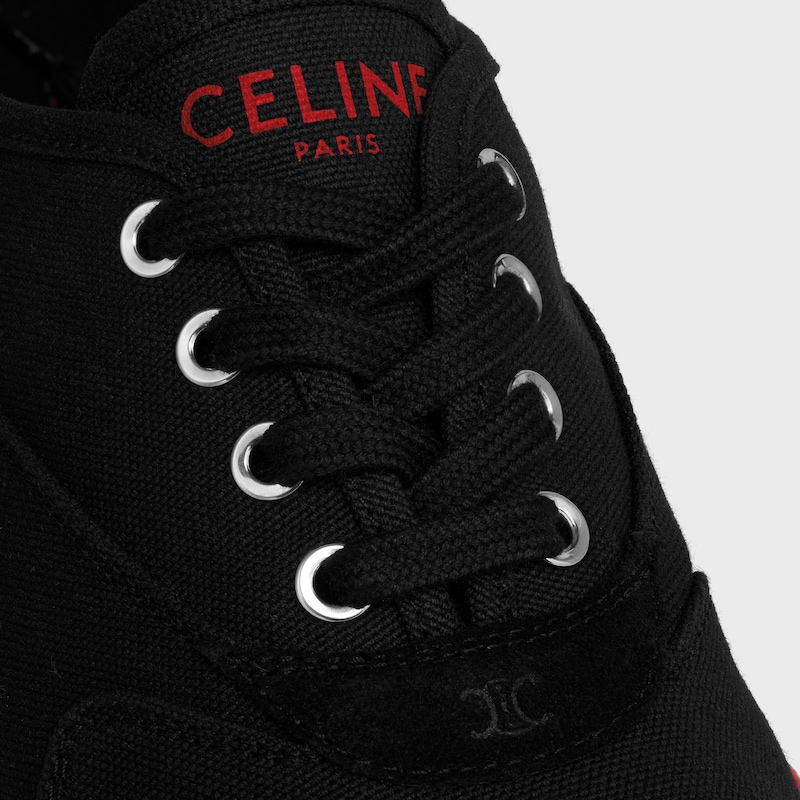 ALAN SNEAKER IN CANVAS AND SUEDE CALFSKIN - BLACK / RED -  - 1 | CELINE