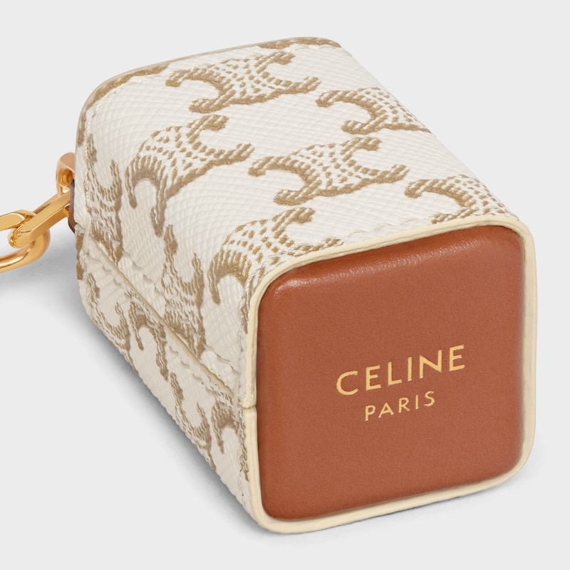 Miniature Perfume Holder Charm in Triomphe Canvas and calfskin - WHITE - BEAUTY ACCESSORIES - 1 | CELINE