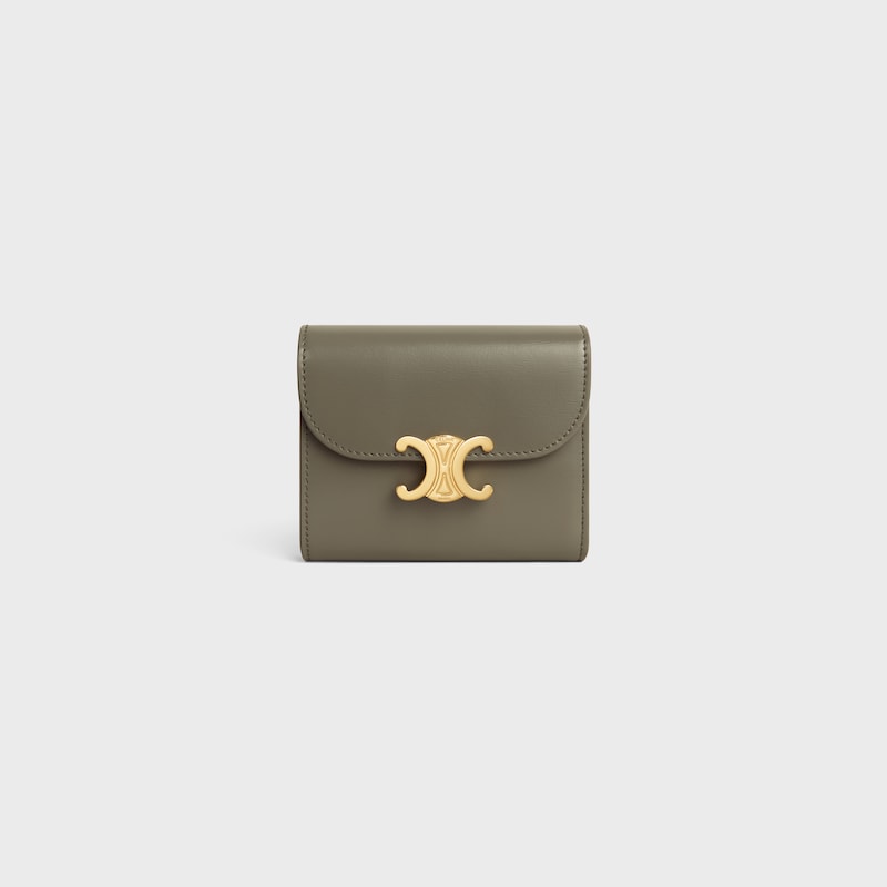 Small Flap Wallet TRIOMPHE IN Shiny calfskin - GOLDEN KHAKI - WALLETS - 1 | CELINE