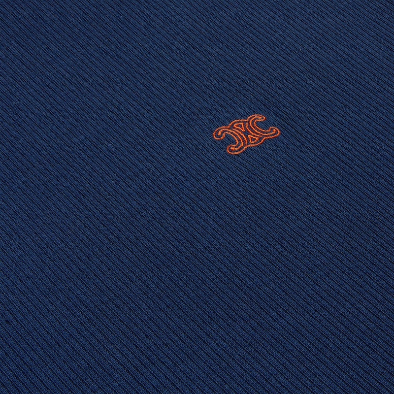 Canotta in seta di cotone a coste - BLU NAVY/ROSSO -  - 1 | CELINE
