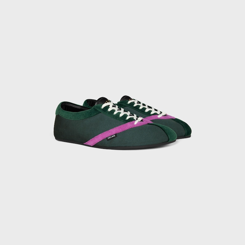 THE FLAT SNEAKER EN GROS GRAIN, VELOURS, CUIR DE VEAU VELOURS ET CUIR D'AGNEAU - VERT FONC&Eacute;/VIOLET -  - 1 | CELINE